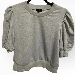 Ontwelfth gray puff sleeve with buttons short sleeve crew neck sweatshirt